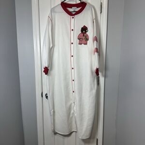 Vintage Just Jodie Fleece Robe House Pajama  Embroidered Bear Red White Large